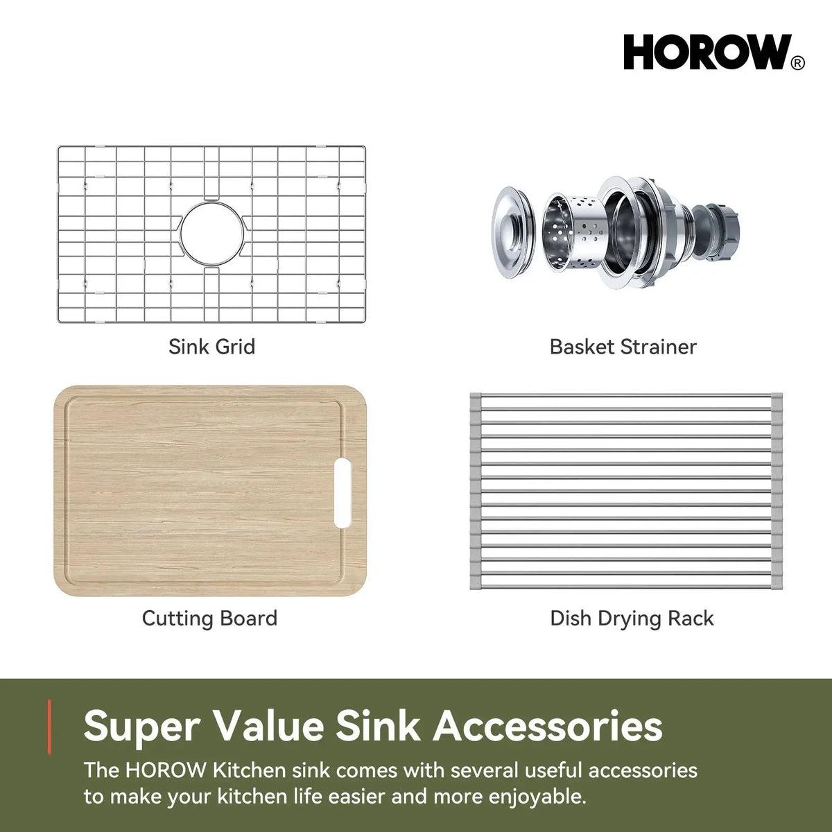 33 Inch Undermount Workstation Kitchen Sink with Grid HOROW