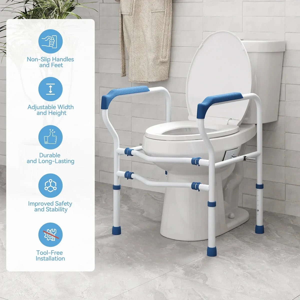 HOROW Toilet Safety Rail – Adjustable Width & Height for Secure Support HOROW
