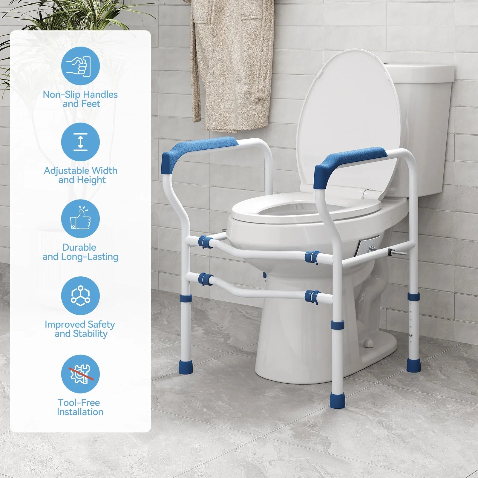 HOROW Toilet Safety Rail – Adjustable Width & Height for Secure Support