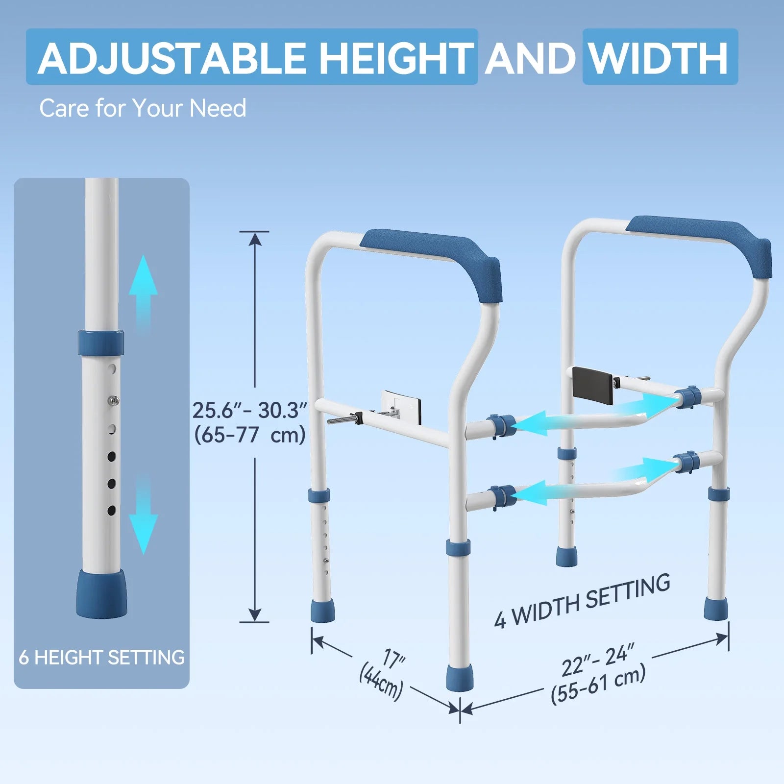 HOROW Toilet Safety Rail – Adjustable Width & Height for Secure Support