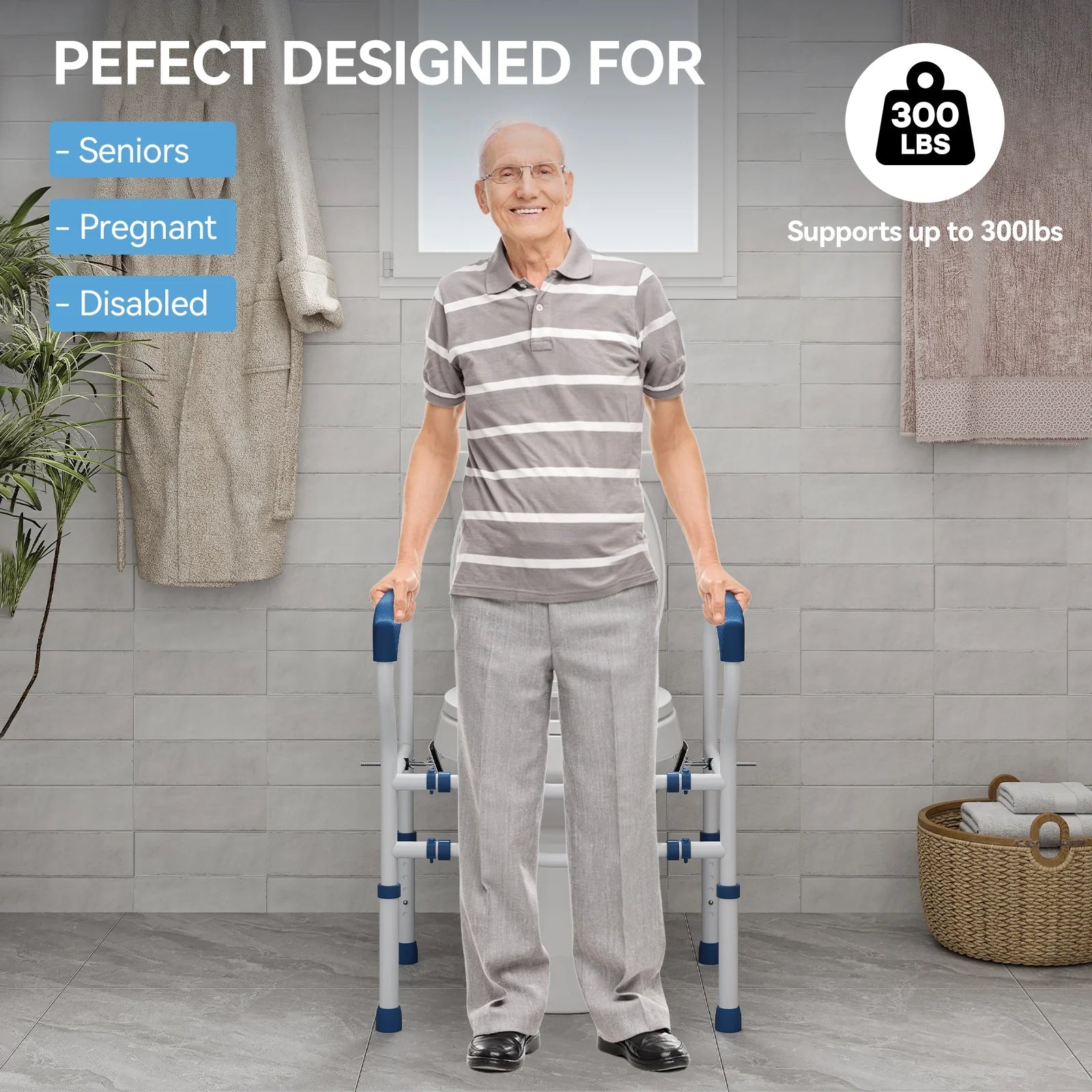 HOROW Toilet Safety Rail – Adjustable Width & Height for Secure Support