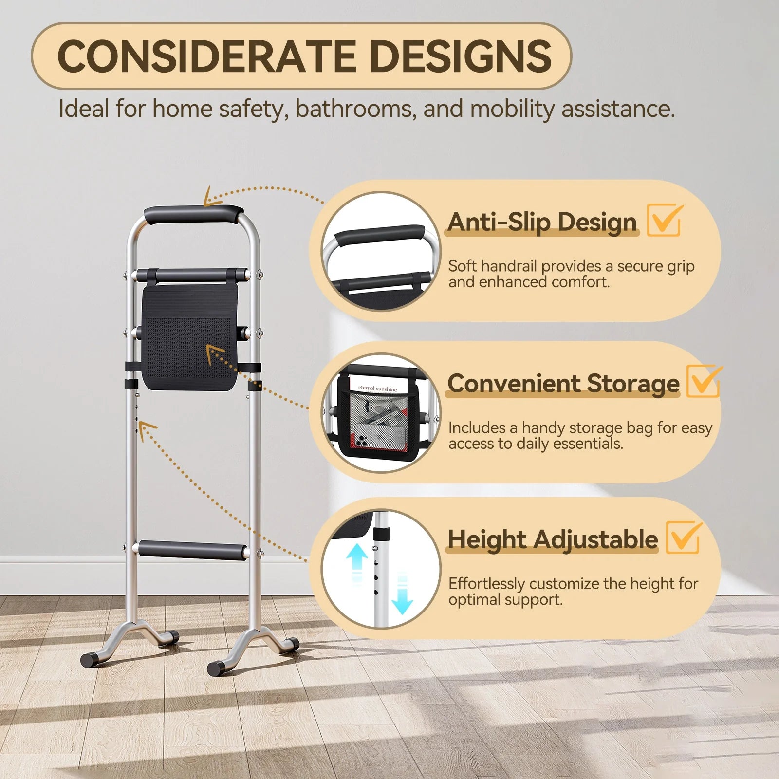 HOROW Adjustable Height Bathroom Toilet Grab Bar – Safety & Support