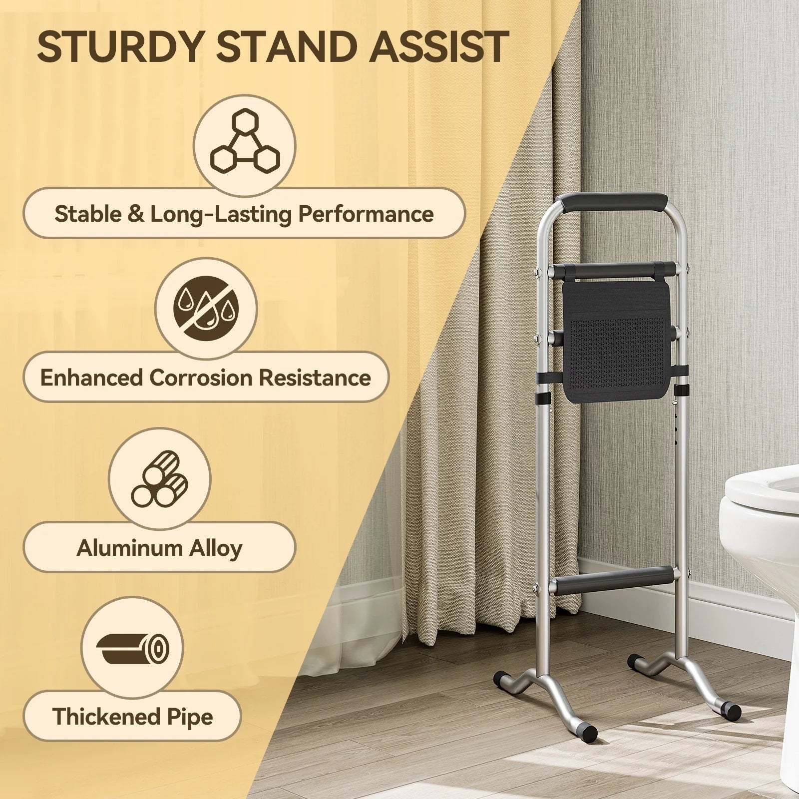 HOROW Adjustable Height Bathroom Toilet Grab Bar – Safety & Support