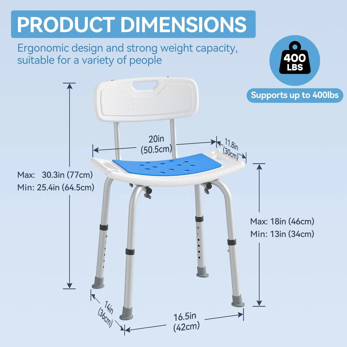 HOROW Shower Chair with Removable Backrest – Adjustable, Durable & Comfortable HOROW