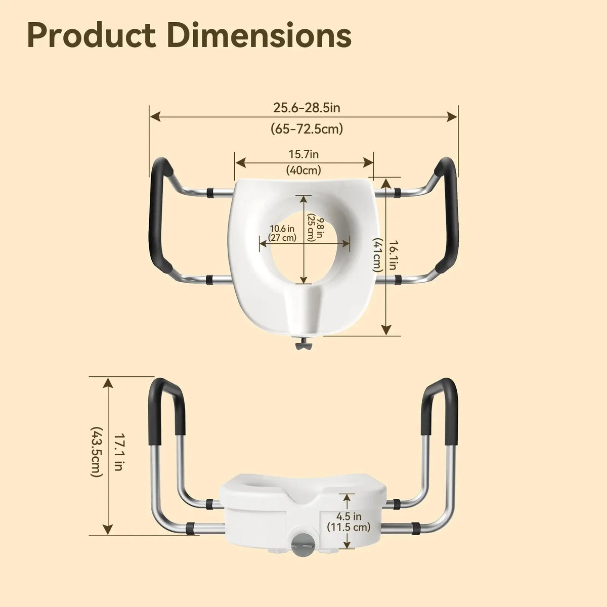4.5-Inch Elongated Toilet Seat Riser with Arms – Elevated Toilet Seat for Safety & Comfort HOROW