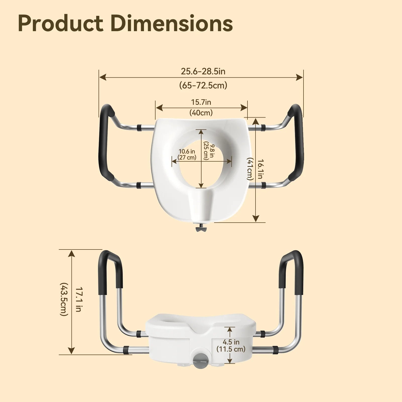 4.5-Inch Elongated Toilet Seat Riser with Arms – Elevated Toilet Seat for Safety & Comfort