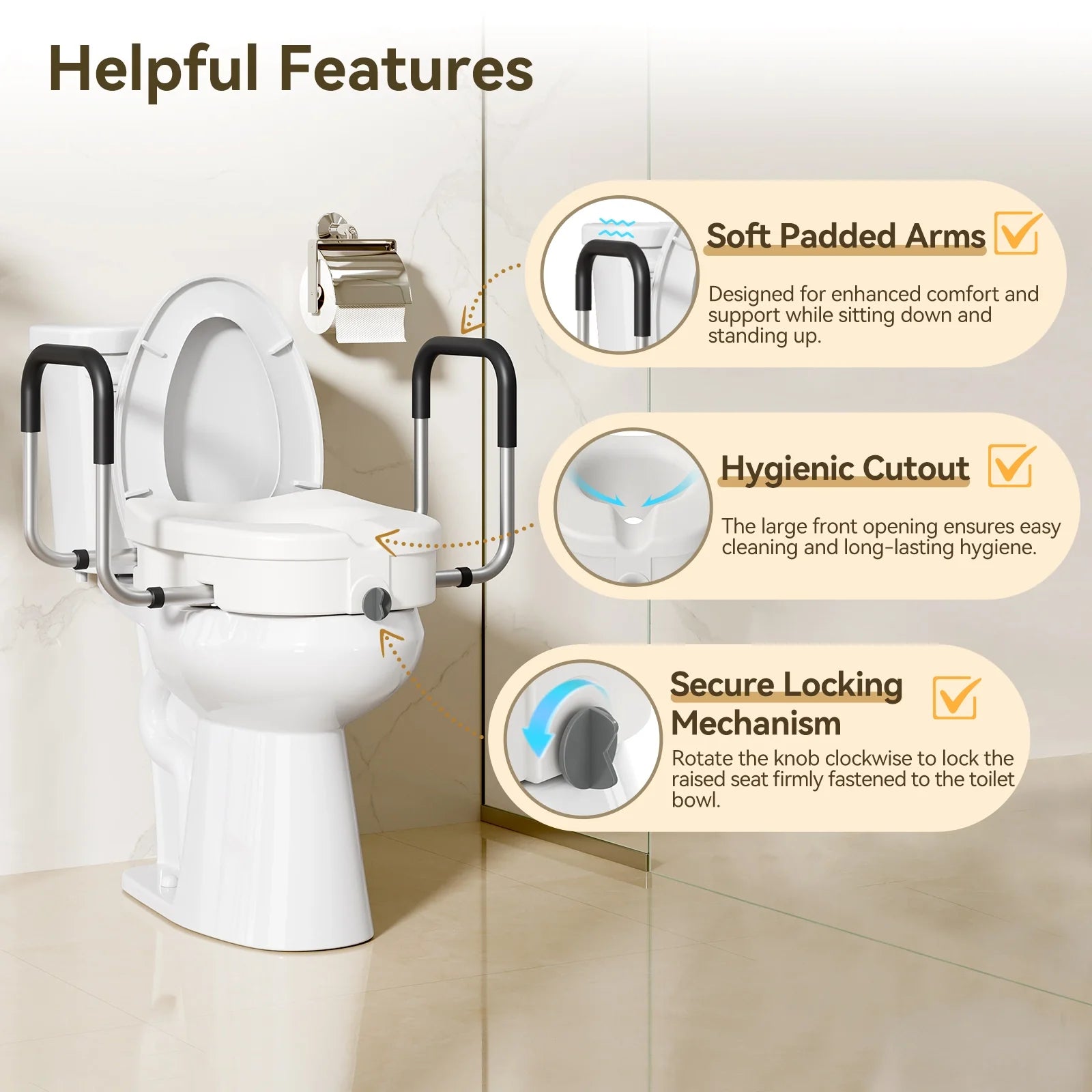 4.5-Inch Elongated Toilet Seat Riser with Arms – Elevated Toilet Seat for Safety & Comfort