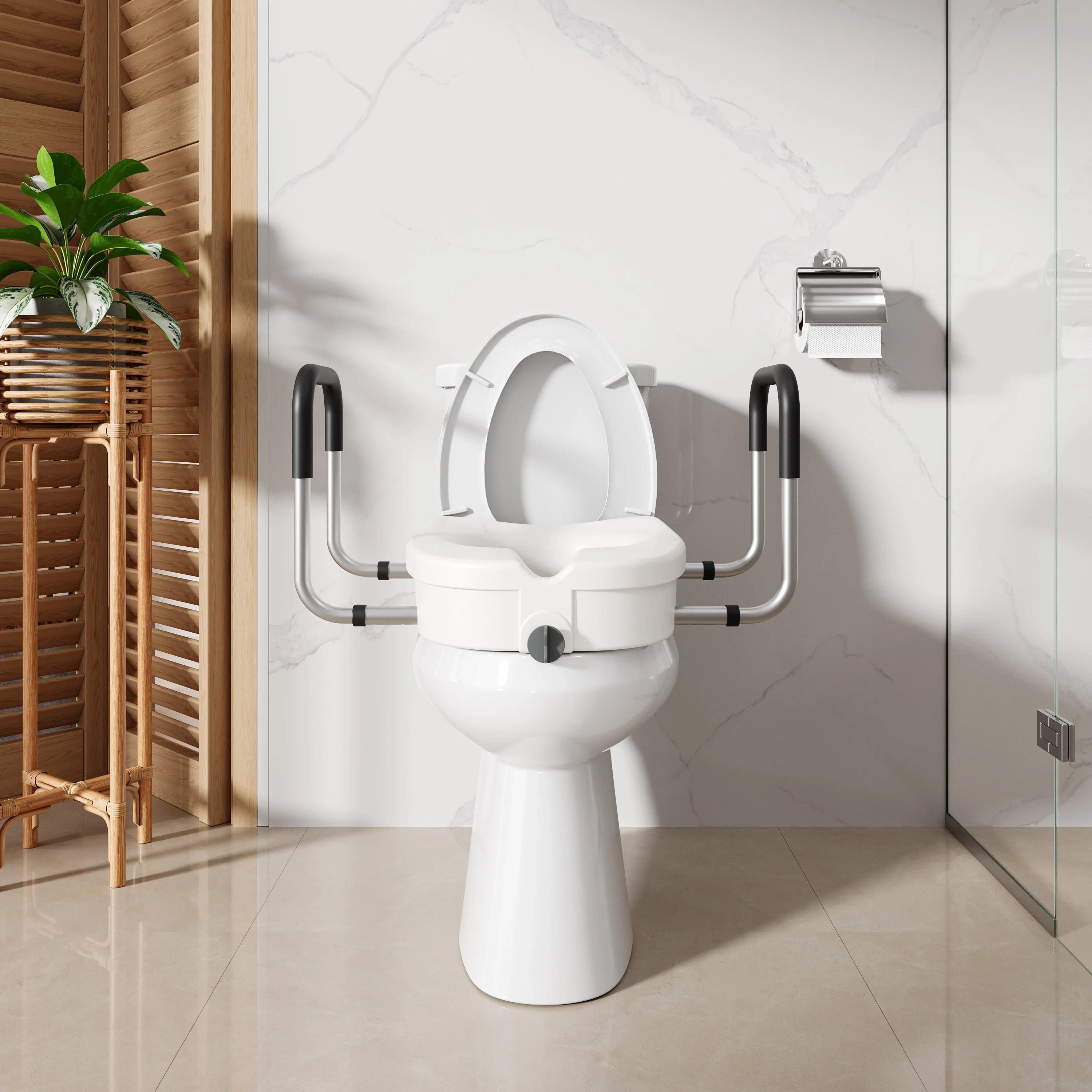 4.5-Inch Elongated Toilet Seat Riser with Arms – Elevated Toilet Seat for Safety & Comfort