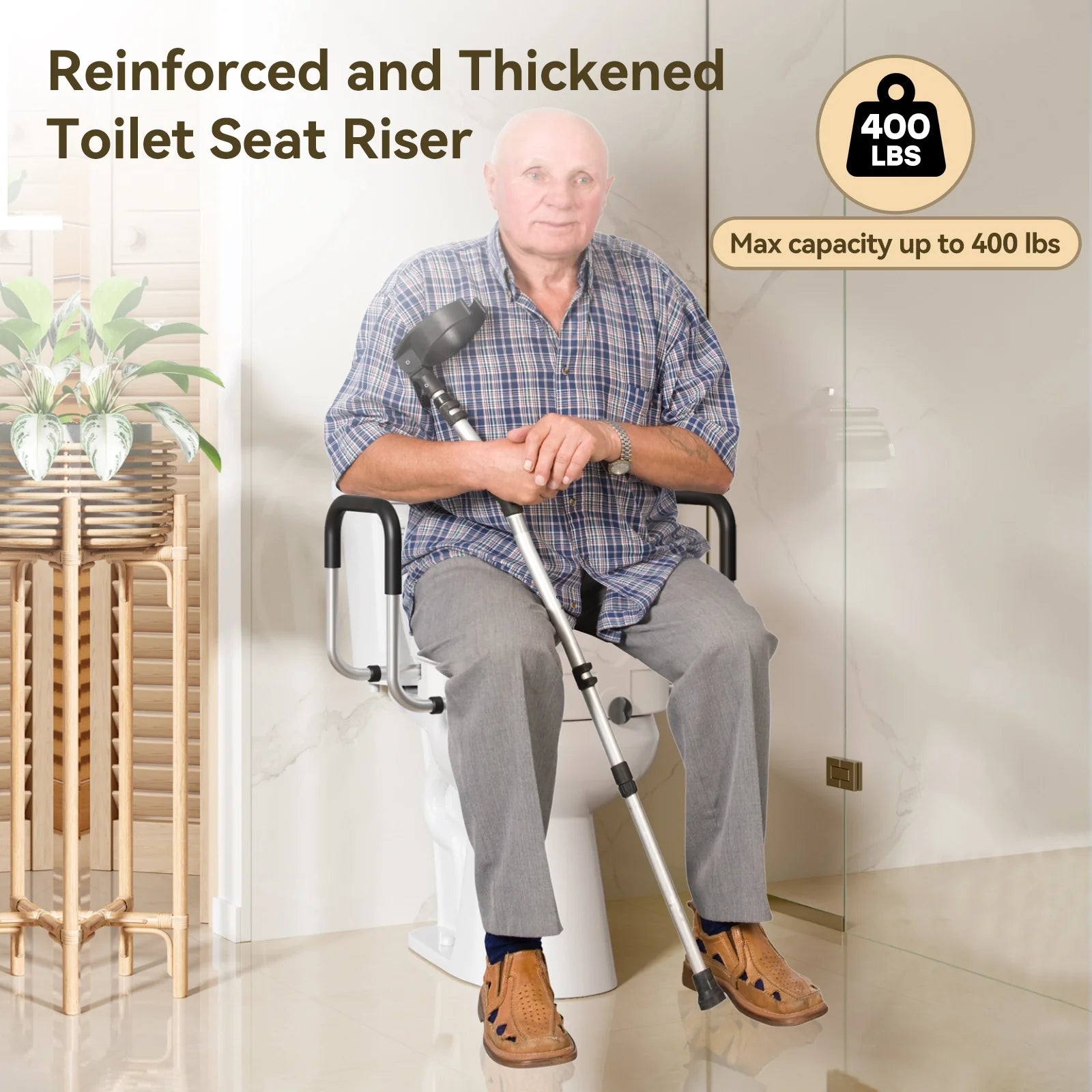 4.5-Inch Elongated Toilet Seat Riser with Arms – Elevated Toilet Seat for Safety & Comfort