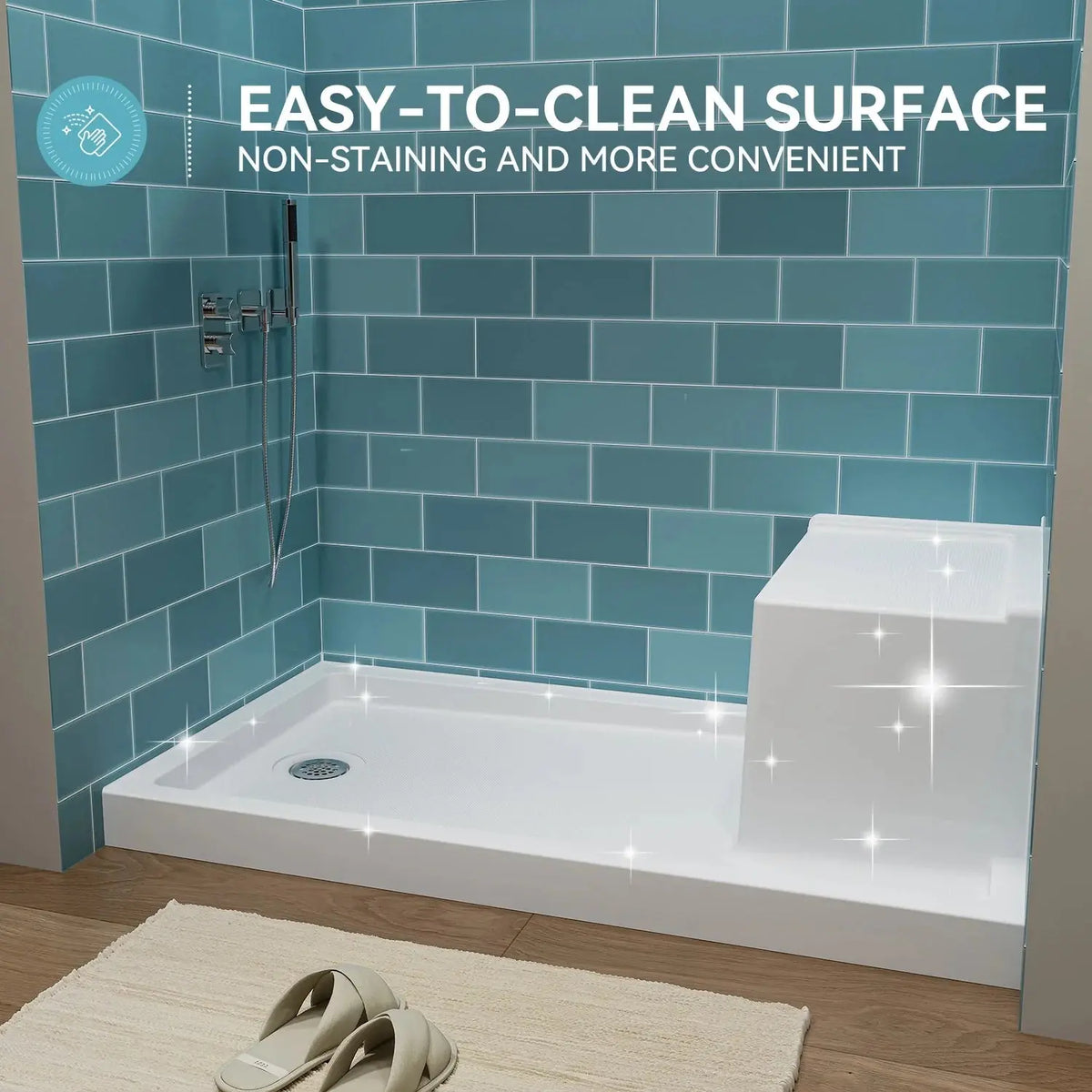 Shower Base with Chrome Left Drain and Seat Model SS6032-CH-L HOROW
