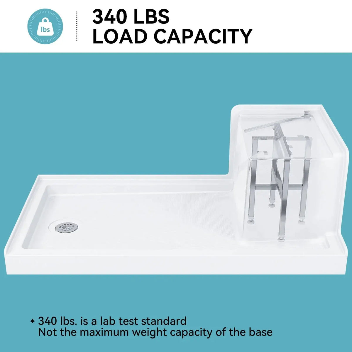 Shower Base with Chrome Left Drain and Seat Model SS6032-CH-L HOROW