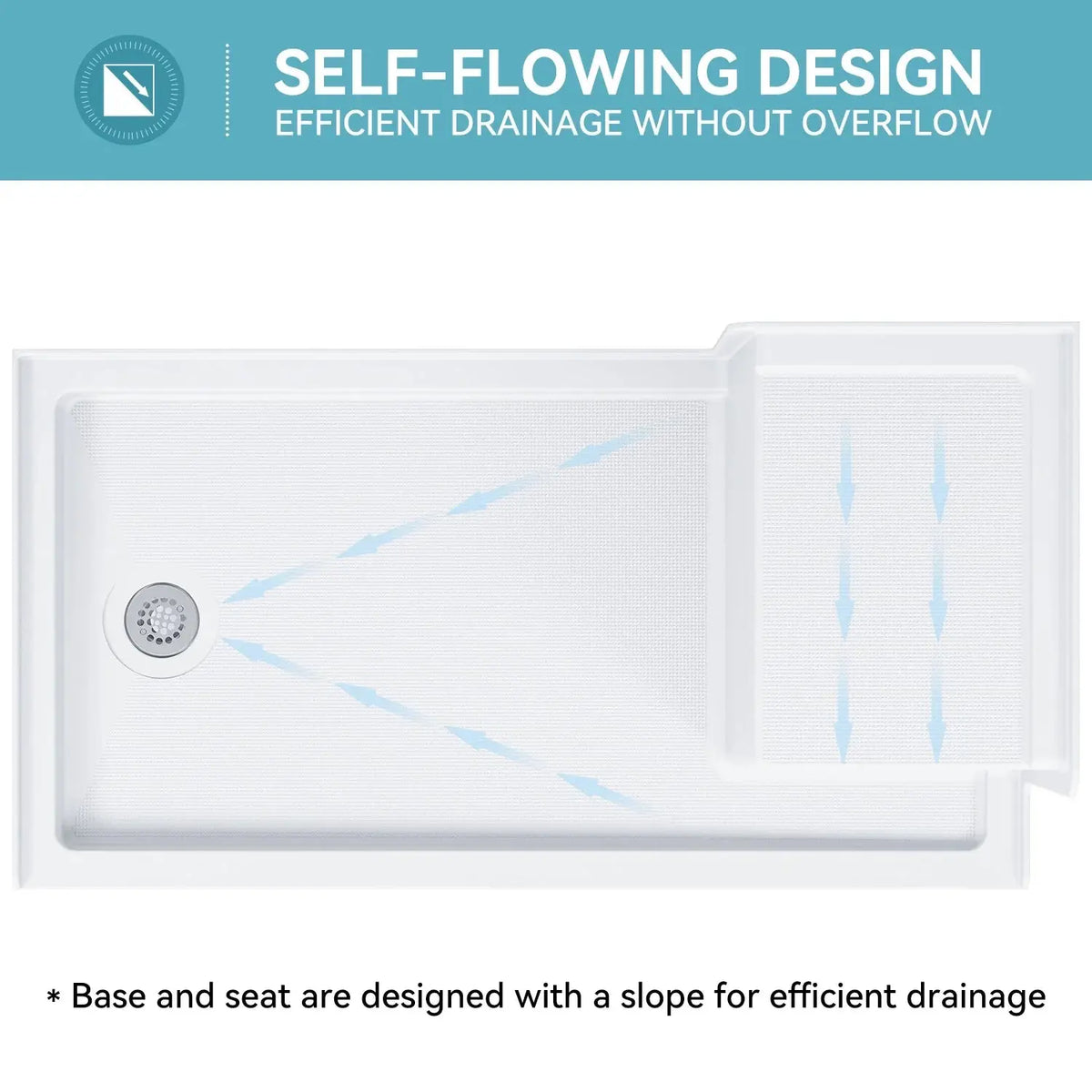 Shower Base with Chrome Left Drain and Seat Model SS6032-CH-L HOROW