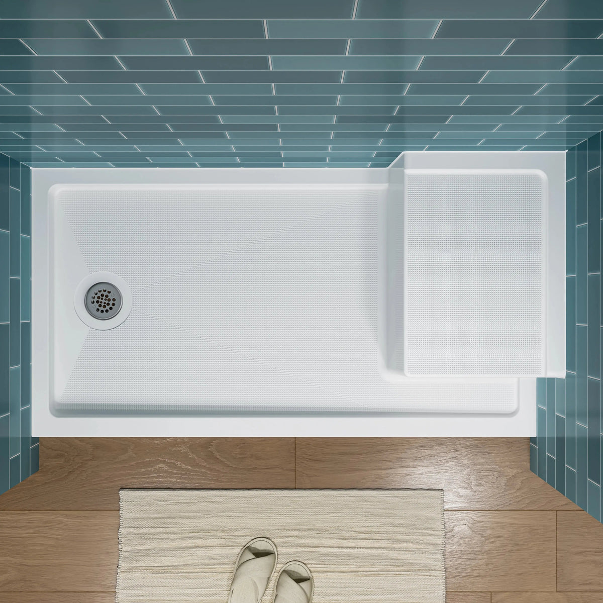 Shower Base with Chrome Left Drain and Seat Model SS6032-CH-L HOROW