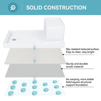 Shower Base with Chrome Left Drain and Seat Model SS6032-CH-L