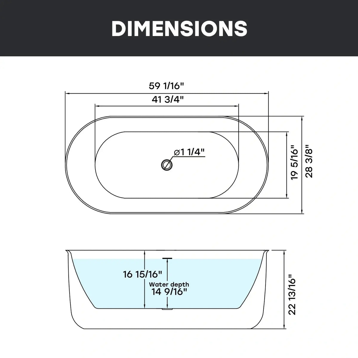 HOROW 59 Inch Acrylic Freestanding Tub Model ST59-CH HOROW