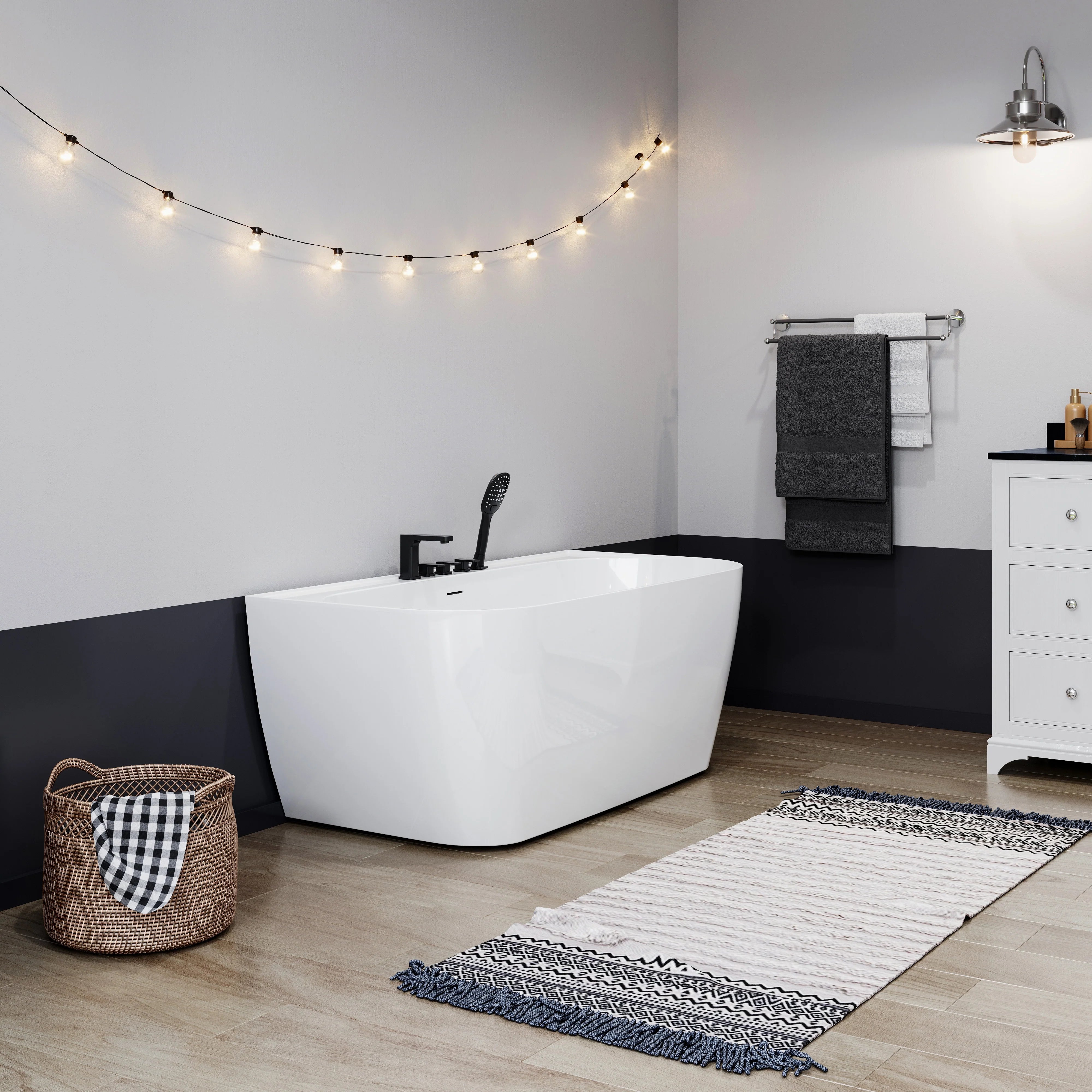 59 Inch Acrylic Back to Wall Tub with Faucet and Shower Head Model SU59-MB