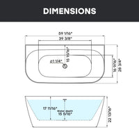 59 Inch Acrylic Back to Wall Tub with Faucet and Shower Head Model SU59-MB