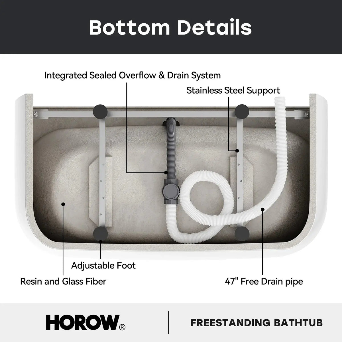 59 Inch Acrylic Back to Wall Tub with Faucet and Shower Head Model SU59-MB HOROW