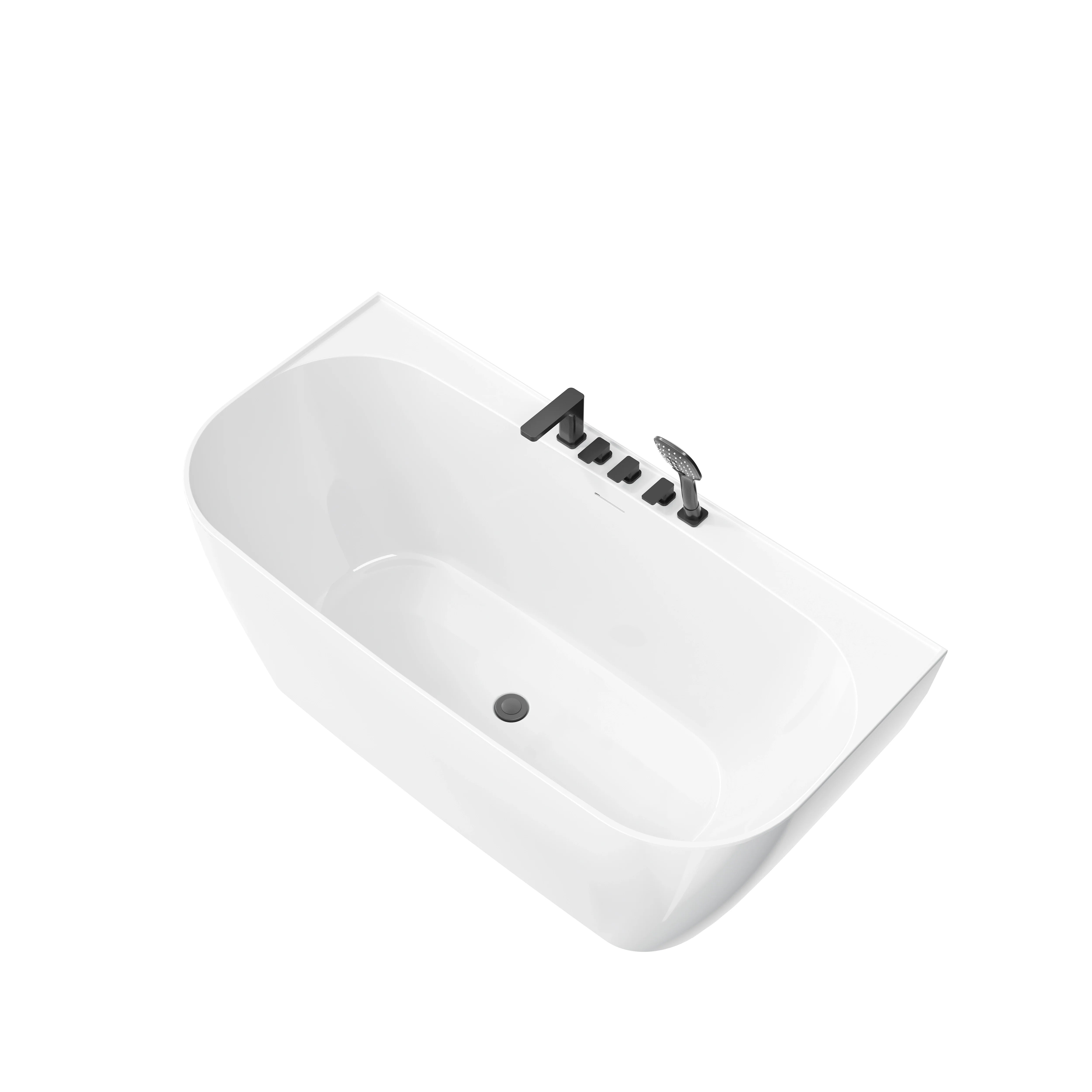 59 Inch Acrylic Back to Wall Tub with Faucet and Shower Head Model SU59-MB