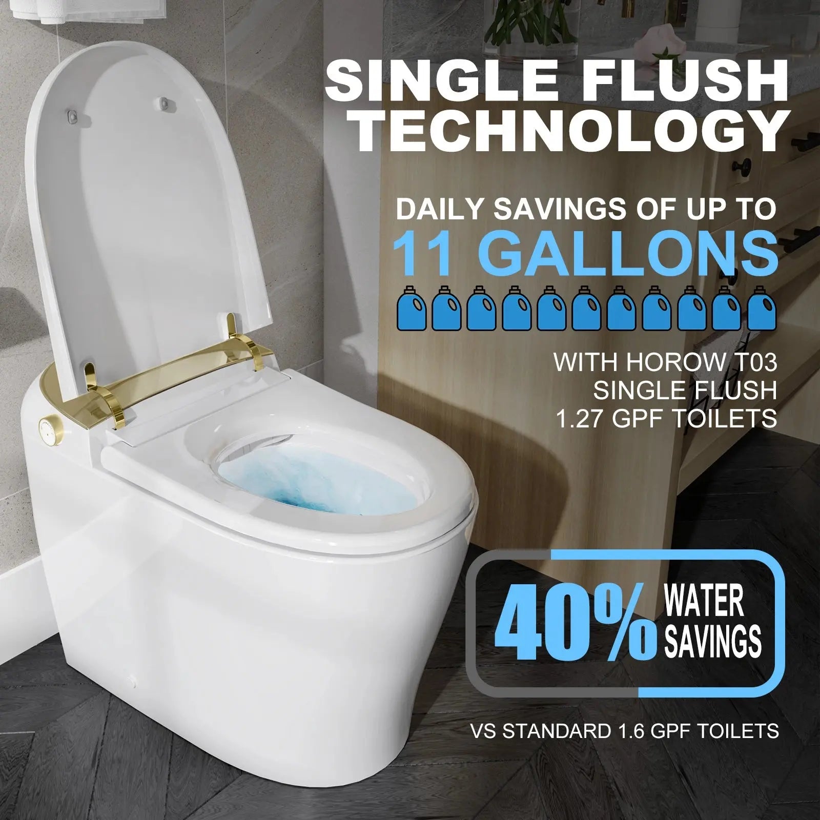 Best Quality HOROW T03G Smart Toilet with Golden Button for 12 Inch Rough In