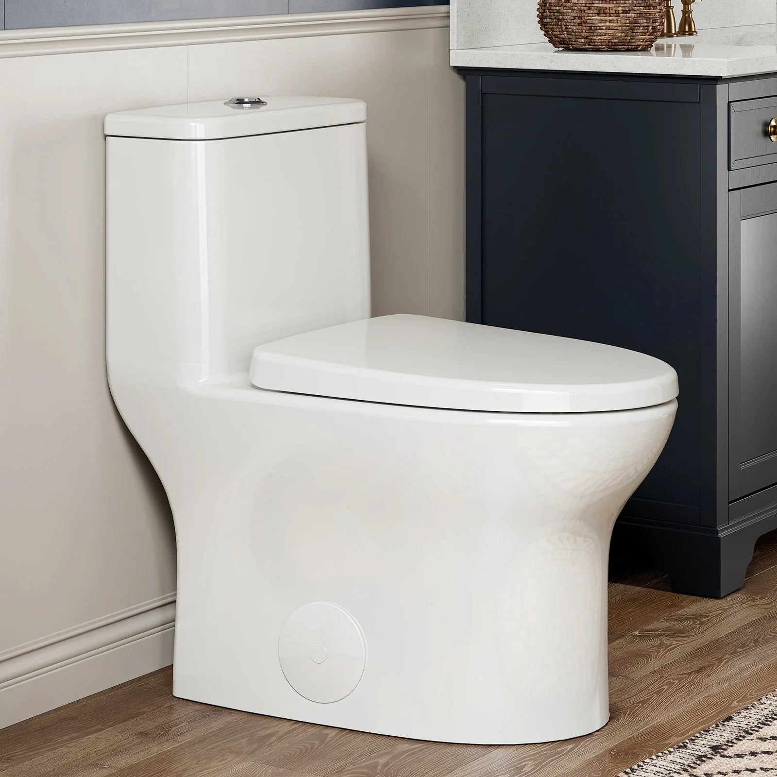 HOROW Dual Flush One Piece Toilet with Built in Child Seat and Rimless Bowl Model T0356W