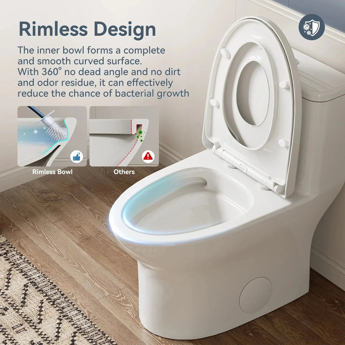 HOROW Dual Flush One Piece Toilet with Built in Child Seat and Rimless Bowl Model T0356W HOROW