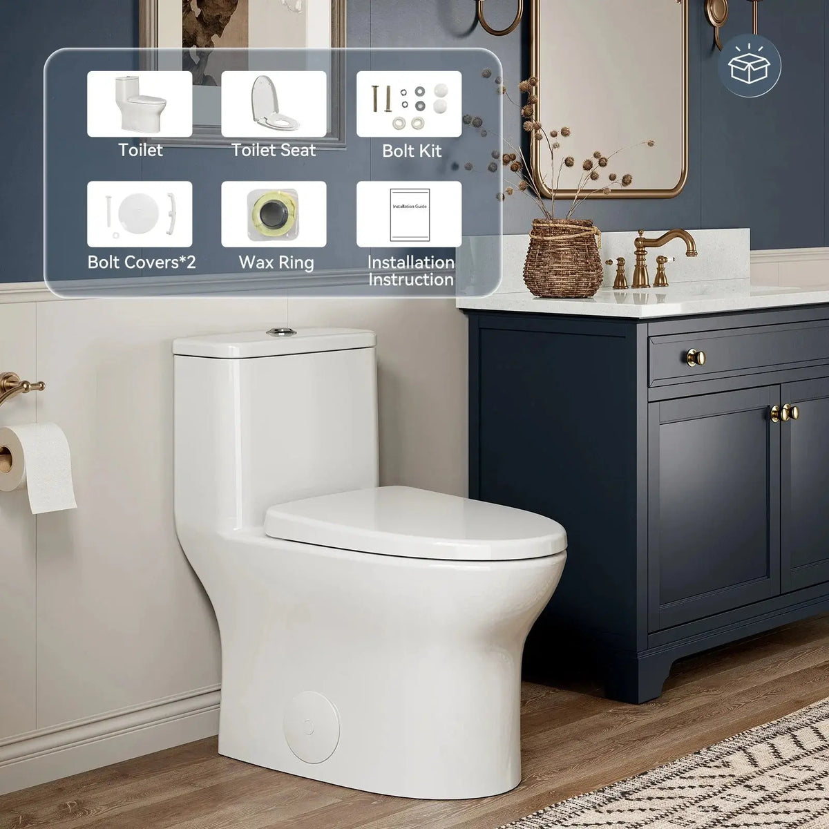 HOROW Dual Flush One Piece Toilet with Built in Child Seat and Rimless Bowl Model T0356W HOROW
