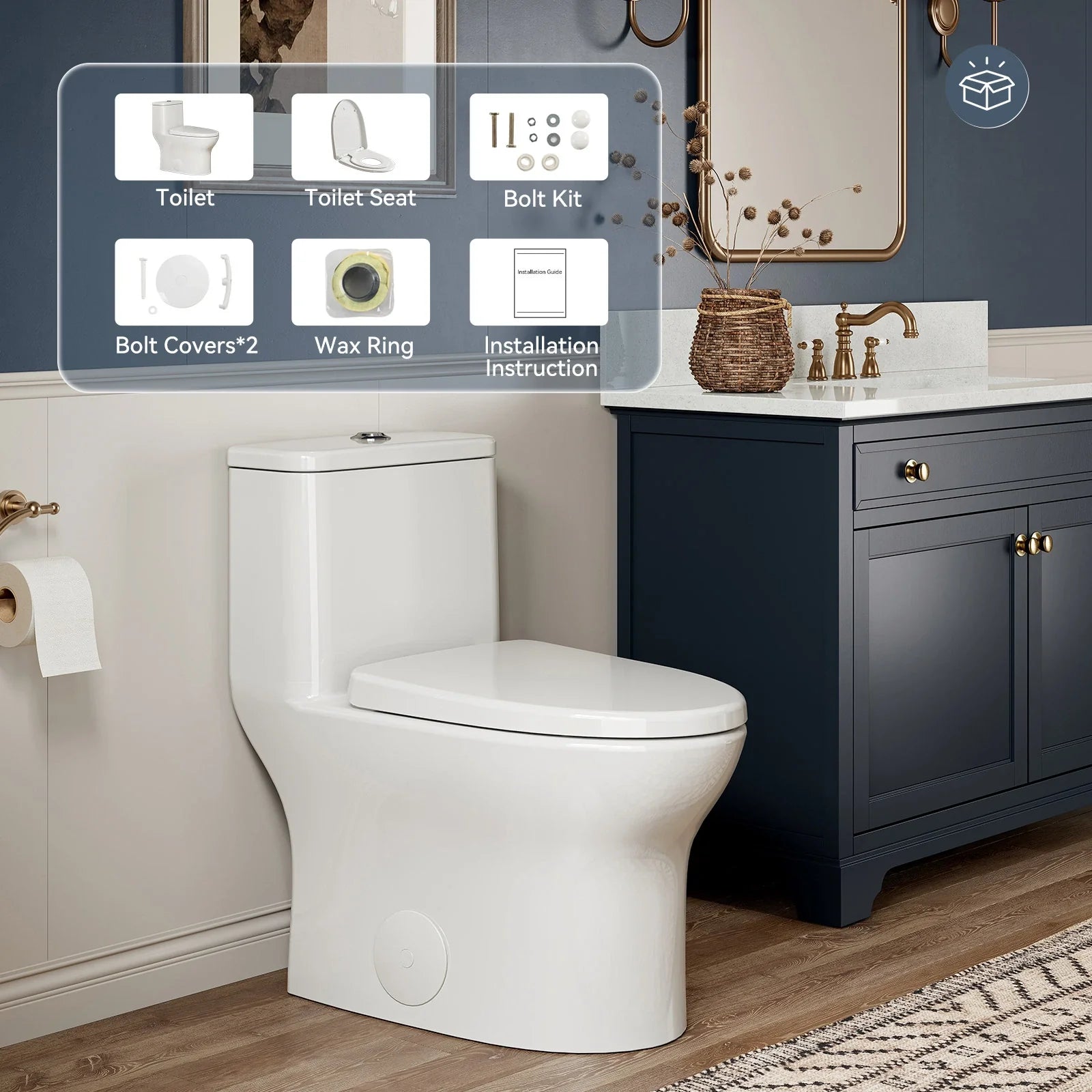 HOROW Dual Flush One Piece Toilet with Built in Child Seat and Rimless Bowl Model T0356W