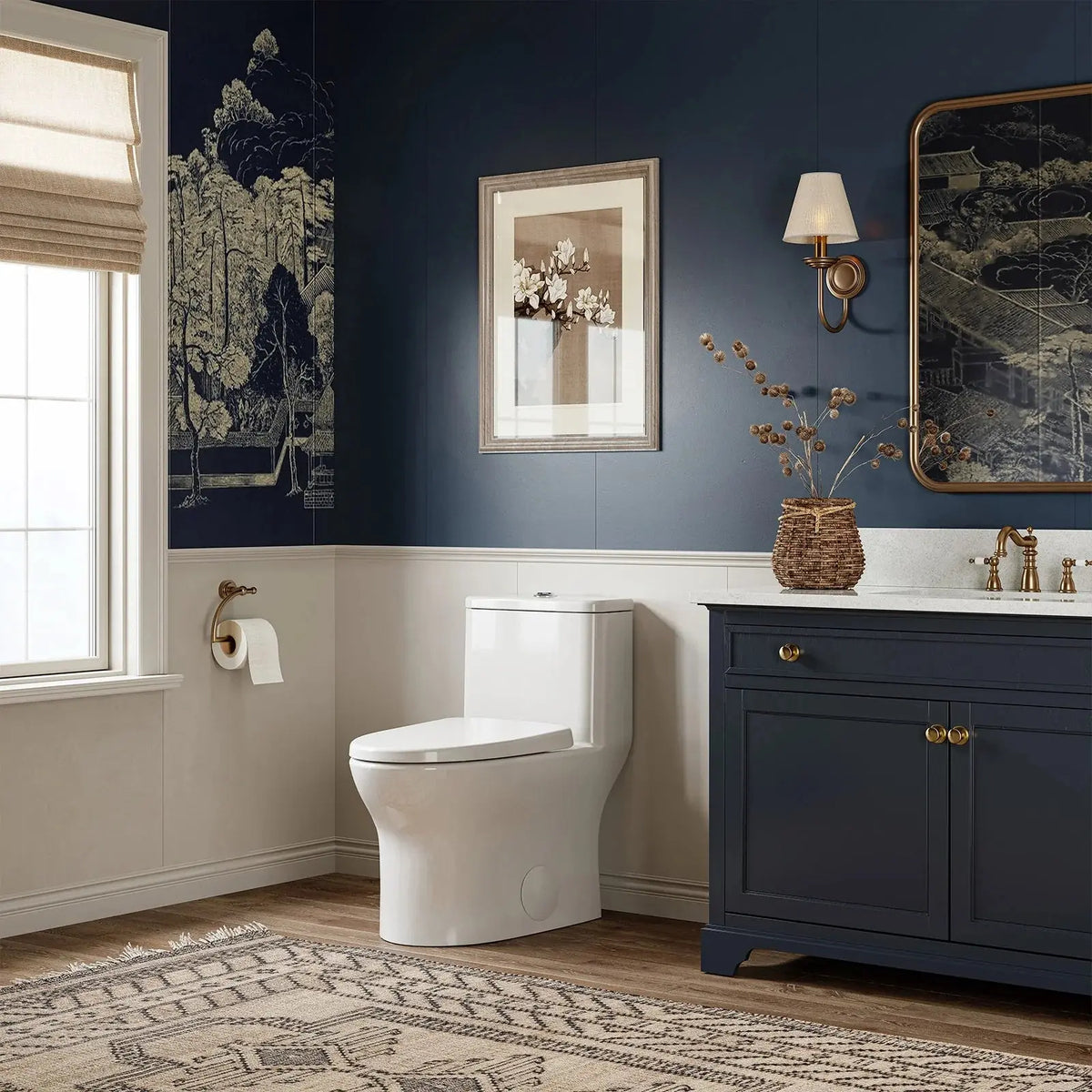 HOROW Dual Flush One Piece Toilet with Built in Child Seat and Rimless Bowl Model T0356W HOROW