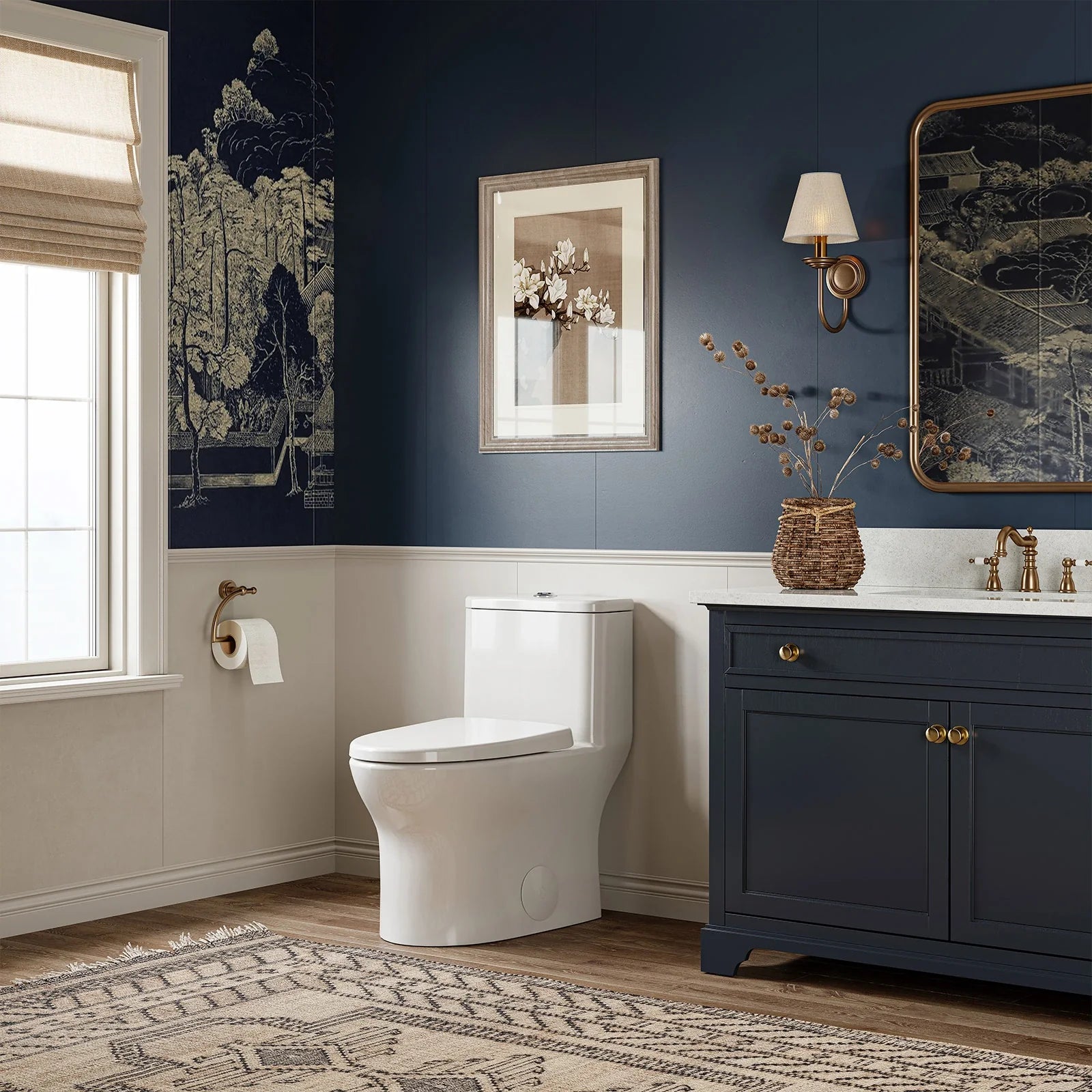 HOROW Dual Flush One Piece Toilet with Built in Child Seat and Rimless Bowl Model T0356W