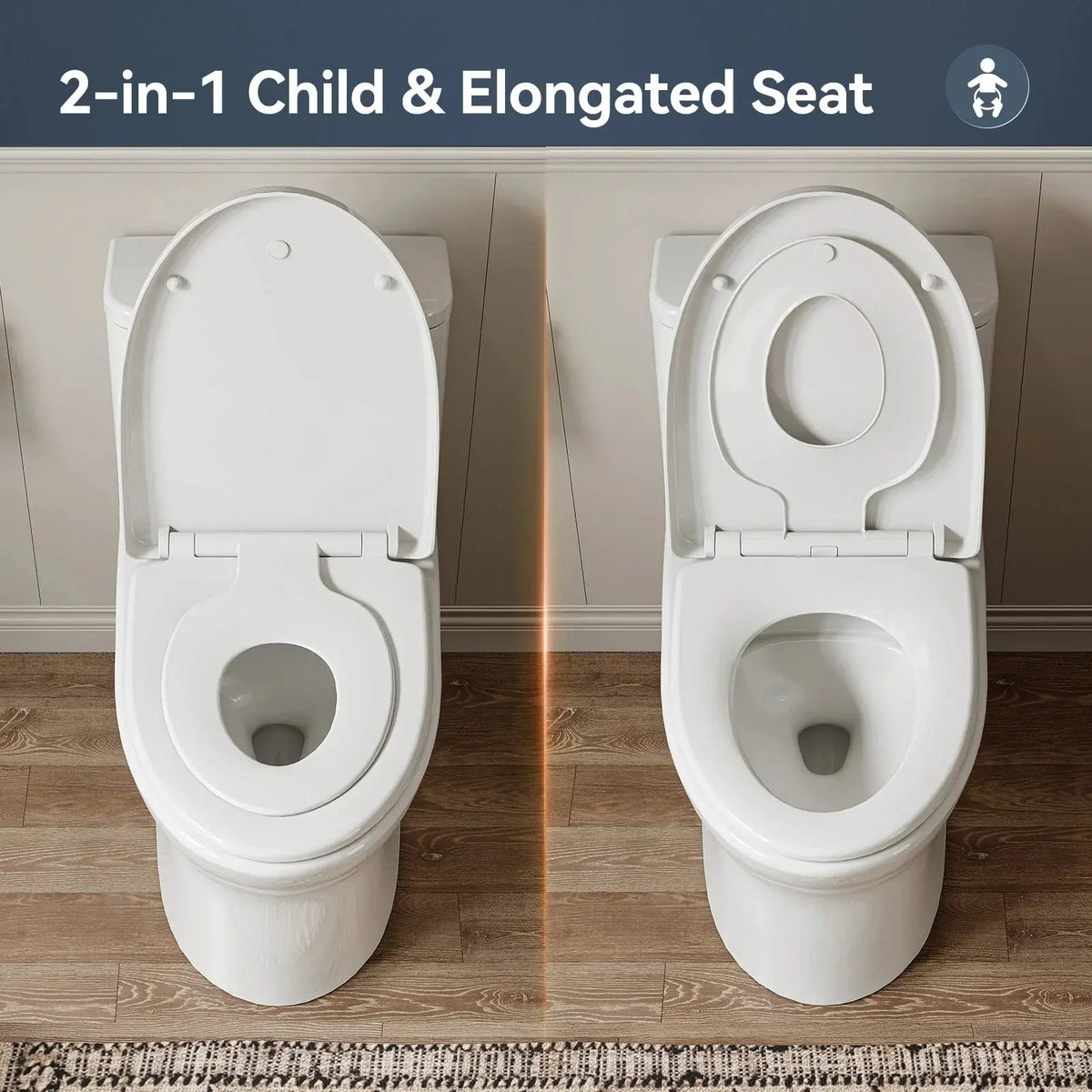HOROW Dual Flush One Piece Toilet with Built in Child Seat and Rimless Bowl Model T0356W HOROW