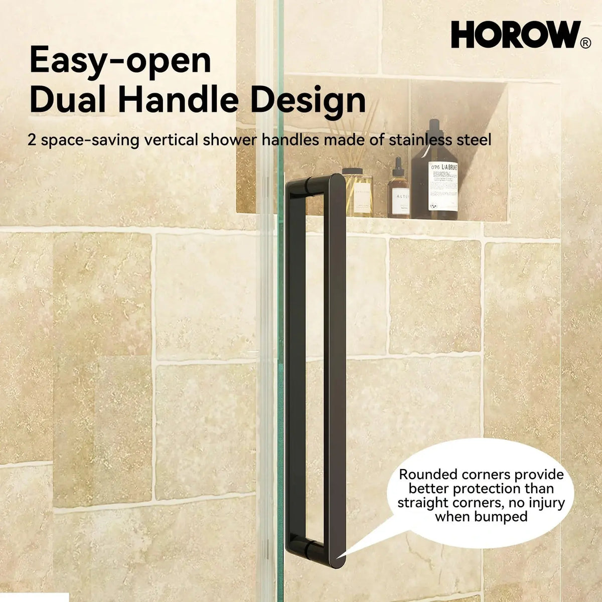 Frameless Sliding Shower Enclosure with Fixed Single Panel HOROW