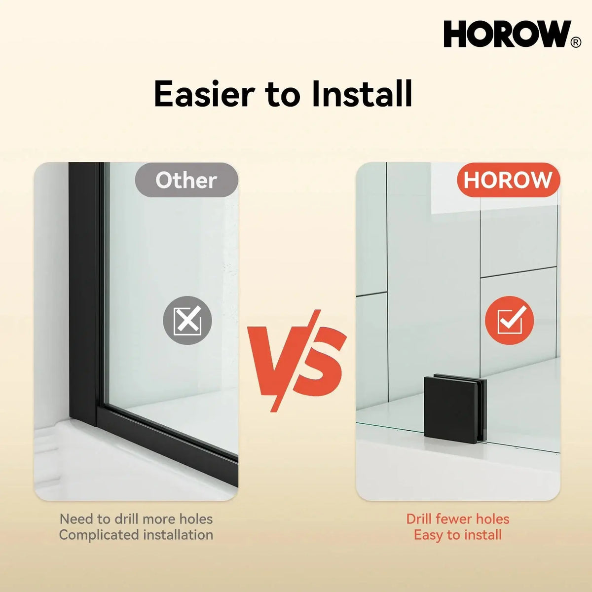 Frameless Sliding Shower Enclosure with Fixed Single Panel HOROW